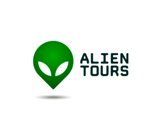 alien tours map pin point logo design by alex tass