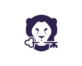 lion holding key purple logo design symbol by alex tass