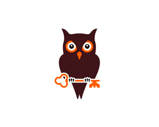 owl holding key logo design symbol by alex tass